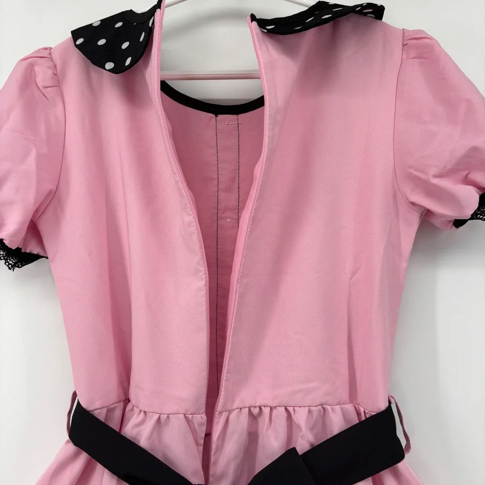 Kids Pink 1950s Poodle Dress Retro Sock Hop Costume Polka Dot Belted Size Large